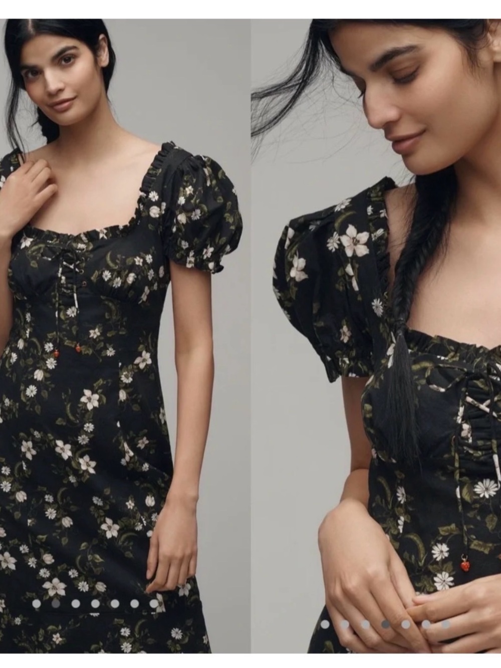 Anthropologie Maeve linen Blend puff sleeve sweetheart midi dress